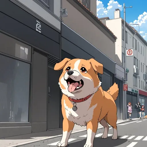 Prompt: anime, dog barking on the street
