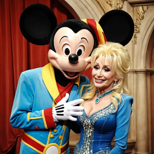 Prompt: dolly parton with Micky Mouse in atlantis