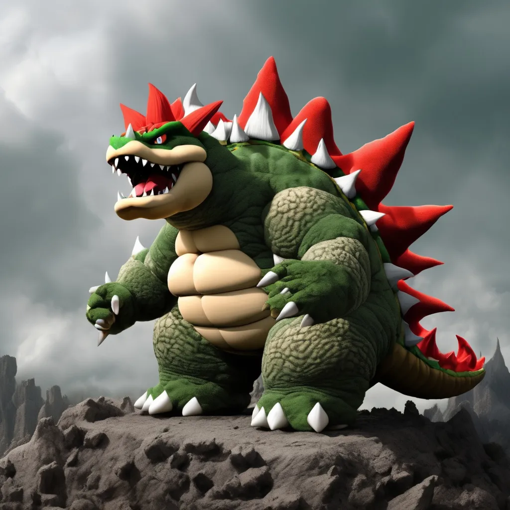 Prompt: Bowser as godzilla in the mushroom kingdom