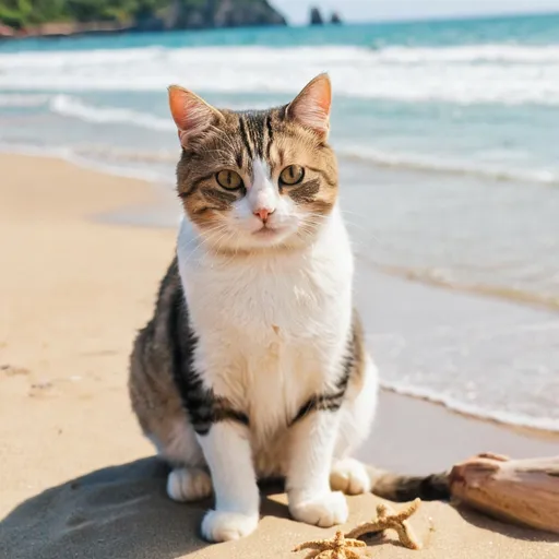Prompt: Cute cat on a beach