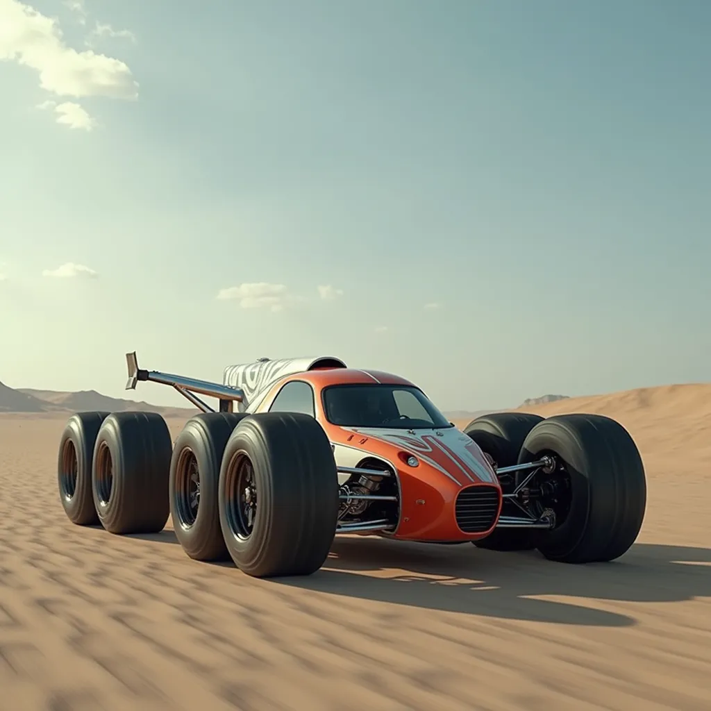 Prompt: please create a 8 wheels car that only turns the middle and back wheels

