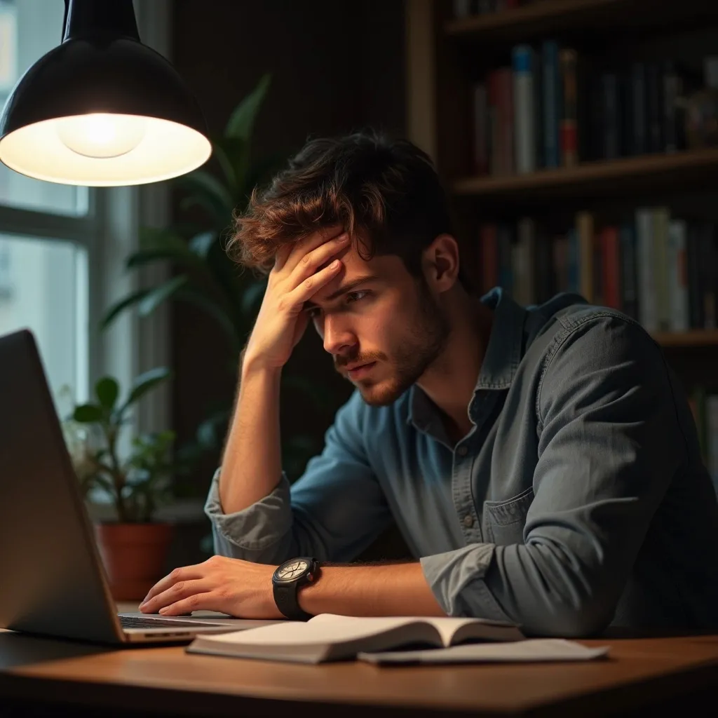 Prompt: poor man sad while working
