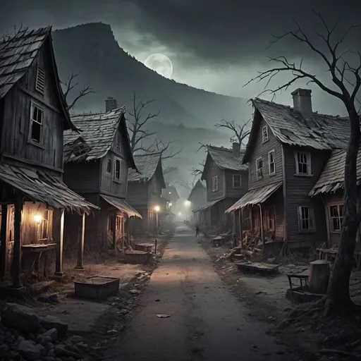 Prompt: eerie zombie village
