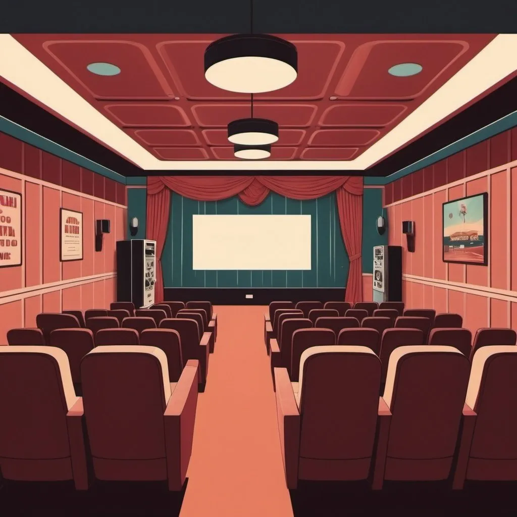 Prompt: movie cinema retro illustration aesthetic interior 

