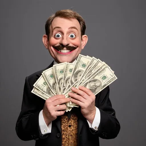 Prompt: ventriloquist holding money
