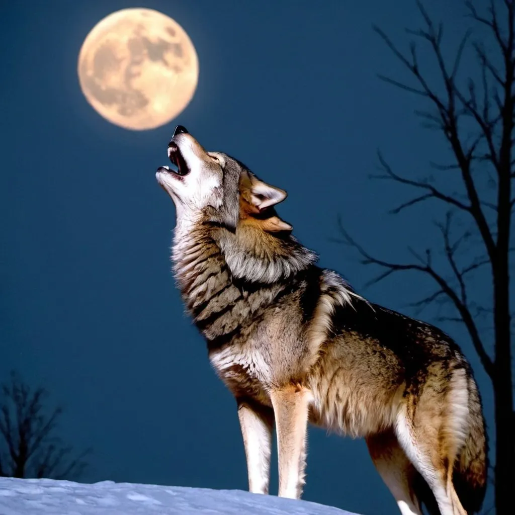 Prompt: A lone wolf howling at the moon on a chilly evening.