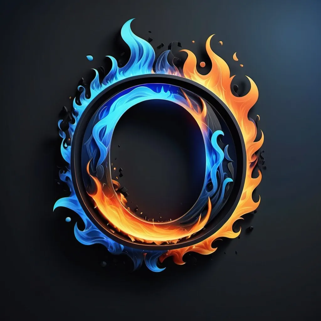 Prompt: "O", blue black fire, 3D ,modern, app icon, illusions , fantasy background ,shadows,cinder,flames, creative