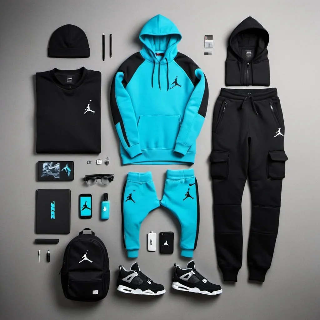 Draw a roadman in the streets with cyan nike tech fl