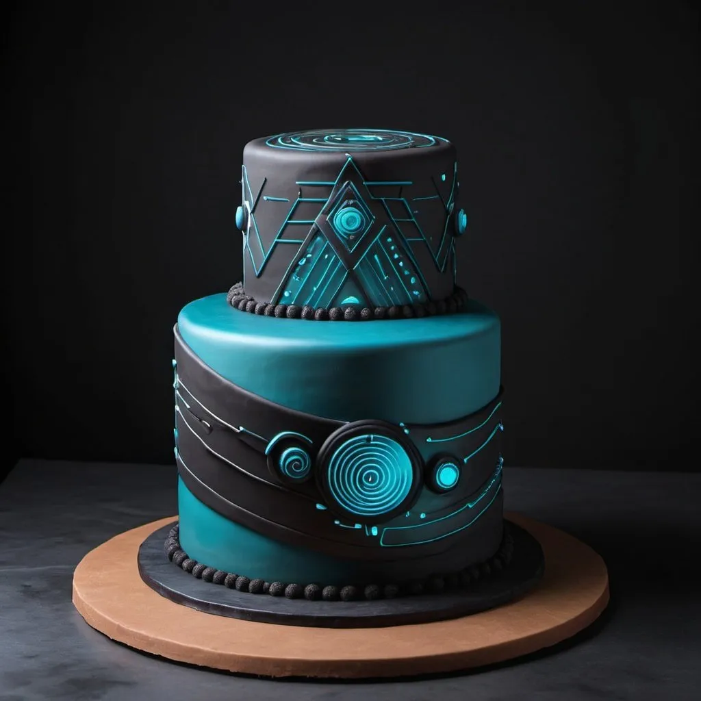 Prompt: I want futuristic  cake design which i use for web design, give me design which looks like unique & Futuristic.