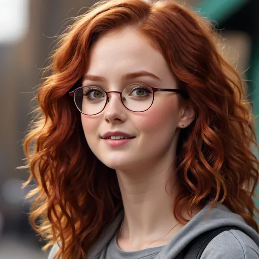 Prompt: <mymodel> girl, 20 year, red wavy hair, glasses