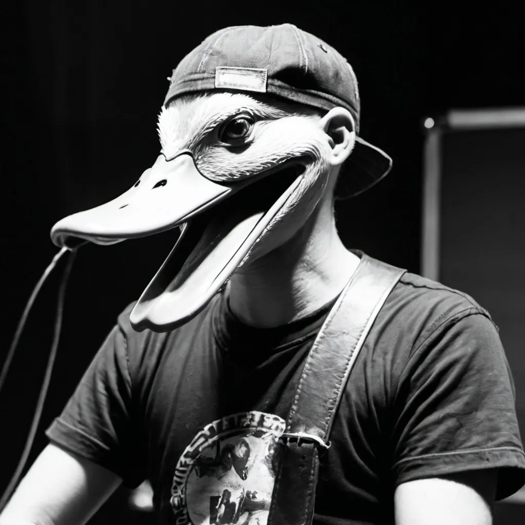 Prompt: Duck make scream vocal front of The Ottoman mehteran, metal, punk, b&w