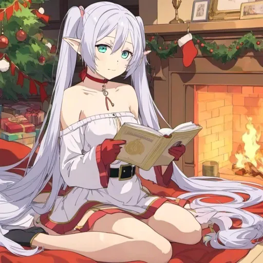 Prompt: <mymodel> in Christmas underwear near a fireplace