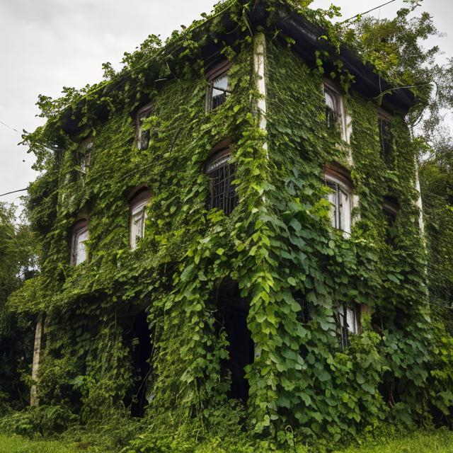 Prompt: a georgian house overgrown with vines

