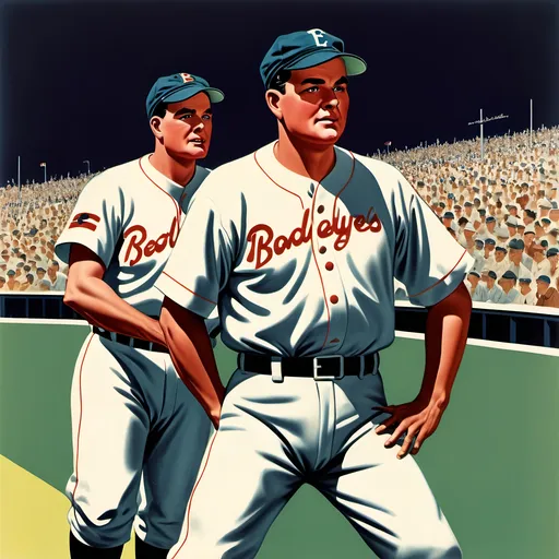 Prompt: Major League Baseball, 50's editorial color illustration