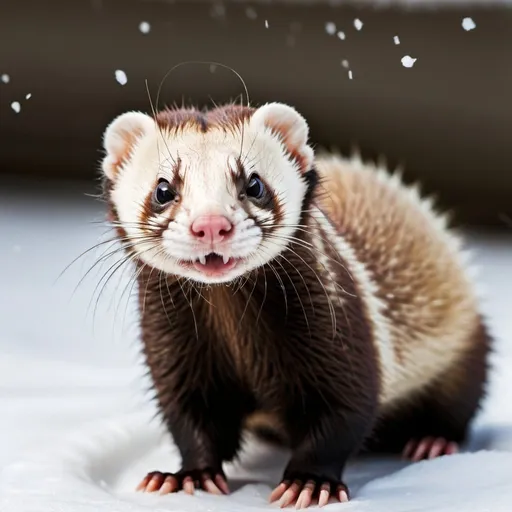 Prompt: ferret playing in snow