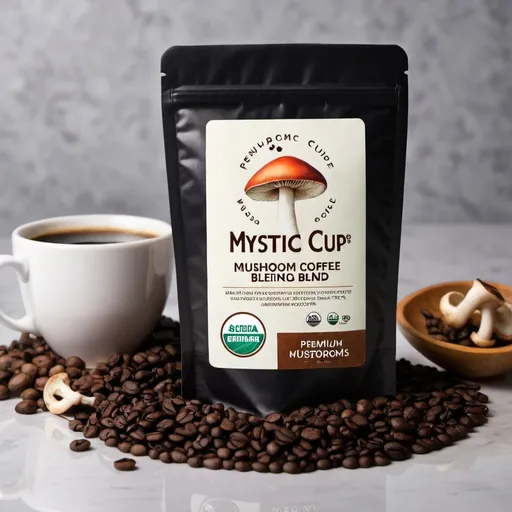 Prompt: Mystic Cup: Premium Mushroom Coffee Blend for Enhanced Wellness & Unforgettable Taste