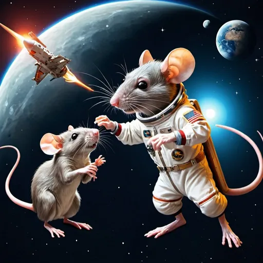 Prompt: Mouse VS Rat in space