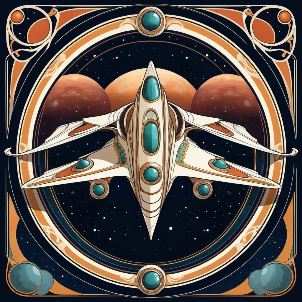 Prompt: A retro art nouveau starship