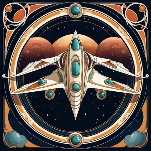 Prompt: A retro art nouveau starship