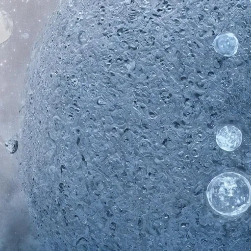 Prompt: An alien moon encased in ice, view from orbit, with a titanic creature under the ice