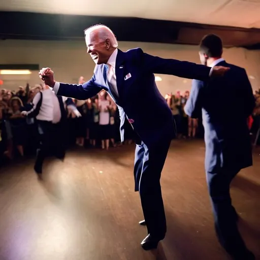 Prompt: Joe Biden dancing at a ska concert. Joe Biden is in a suit and is flailing his arms around.