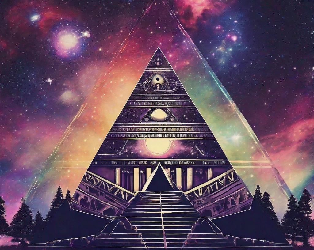 Prompt: Mind open pyramid money Galaxy Galaxy hippie trendy 