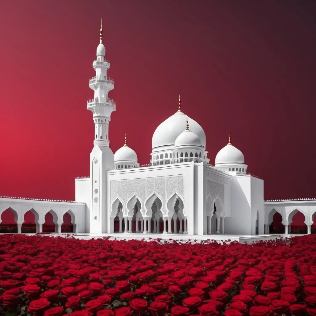 Prompt: A white masjid on red rose