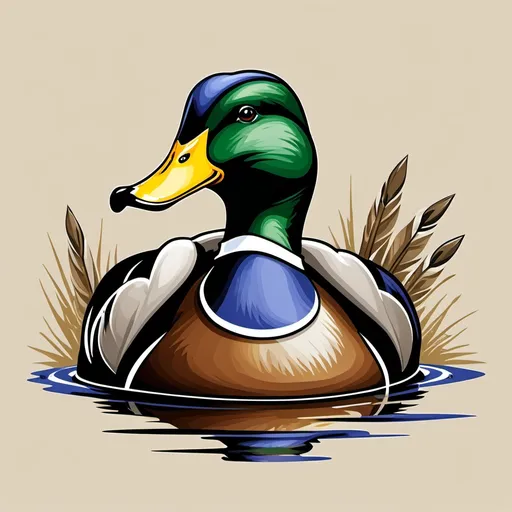 Prompt: create a mallard duck with a painting like design for a shirt with the duck wearing duck calls around his neck
