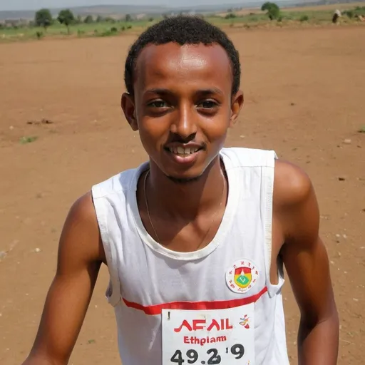 Prompt: an Ethiopian youngster aged around 25 steps on his dream