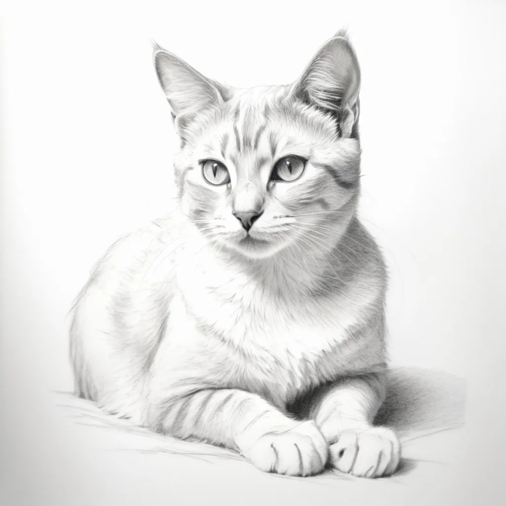 Prompt: pencil sketch of a cat, white background