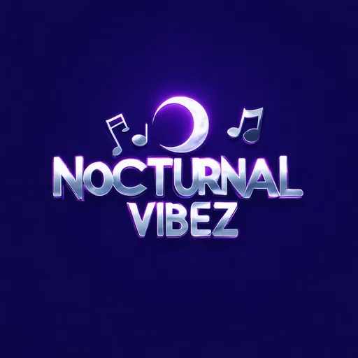 Prompt: **(logo design)** for 'NOCTURNAL VIBEZ,' vibrant silvery lettering with a sleek, modern font, incorporating a crescent moon and music notes, reflecting an energetic nightlife theme, dynamic and professional style, (high contrast colors), urban vibe, seamlessly blending DJ aesthetic, (4K) high resolution, clean background.