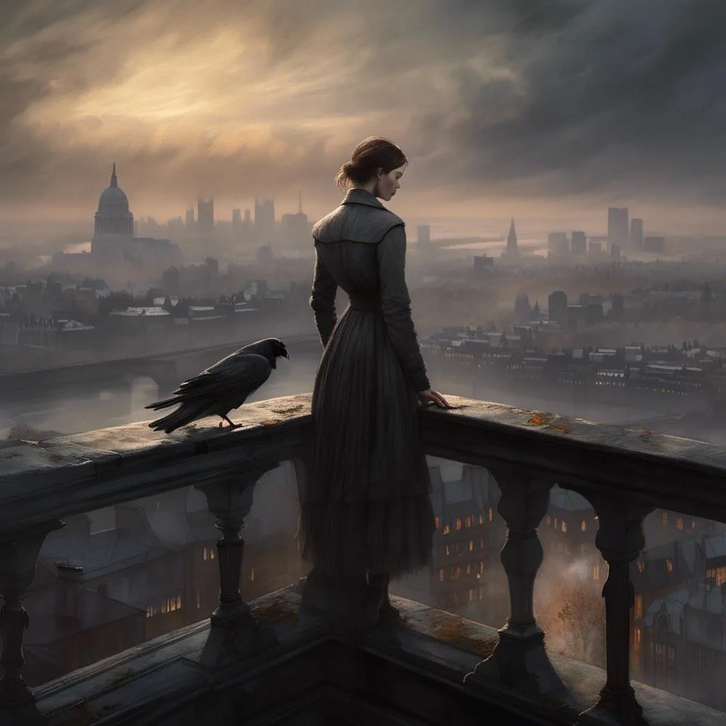 Prompt: <mymodel>(mymodel) Corvo Attano (dishonored) perched on a ledge, overlooking a bustling London city skyline, evening ambiance, warm golden light, dramatic shadows, intricate architectural details, atmospheric mist, moody and mysterious feel, urban landscape, high vantage point, dynamic perspective, ultra-detailed, cinematic composition, ethereal clouds, twilight colors, breathtaking view.