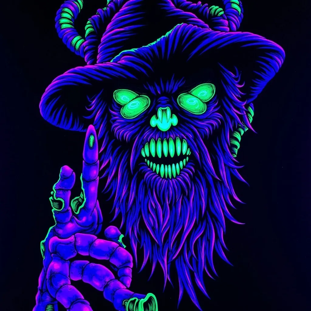 Prompt: Baron samedi (black light art)