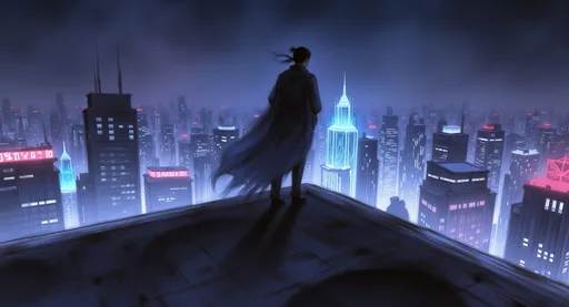 Prompt: (ninja Ryu Hayabusa), standing tall on a (hogyo rooftop), overlooking a futuristic (Japanese city), vibrant neon lights illuminating the scene, sense of (mystique) and (anticipation), ultra-detailed and vivid colors, (cinematic atmosphere), high resolution 4K quality, breathtaking blend of ancient tradition and futuristic elements, masterpiece composition capturing the essence of stealth and power.