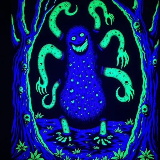 Prompt: (Black light) creature in the woods