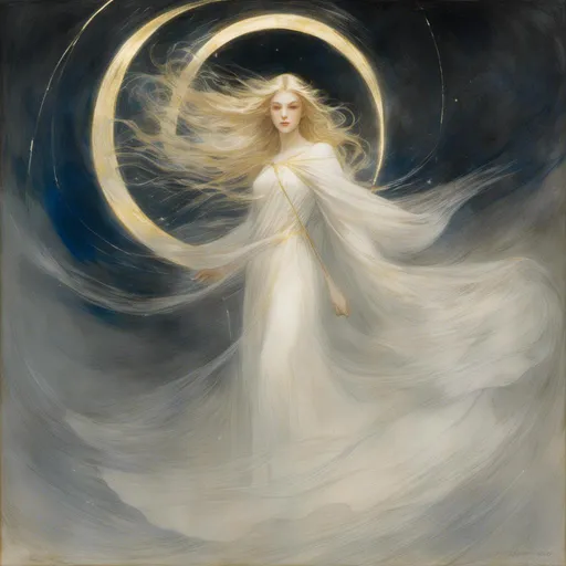 Prompt: <mymodel>(mymodel) Angel, in exquisite (white and gold armor), with an ethereal long (torn cloak), cascading (long white blond hair) flowing elegantly, possessing (deep blue neon eyes) radiating mystique, under a celestial ambiance. A luminous (bright golden neon halo) shines above, casting dramatic reflections in the atmosphere. The overall scene evokes a sense of holy wonder, captured in (ultra-detailed) quality, with vibrant colors and stunning lighting effects.