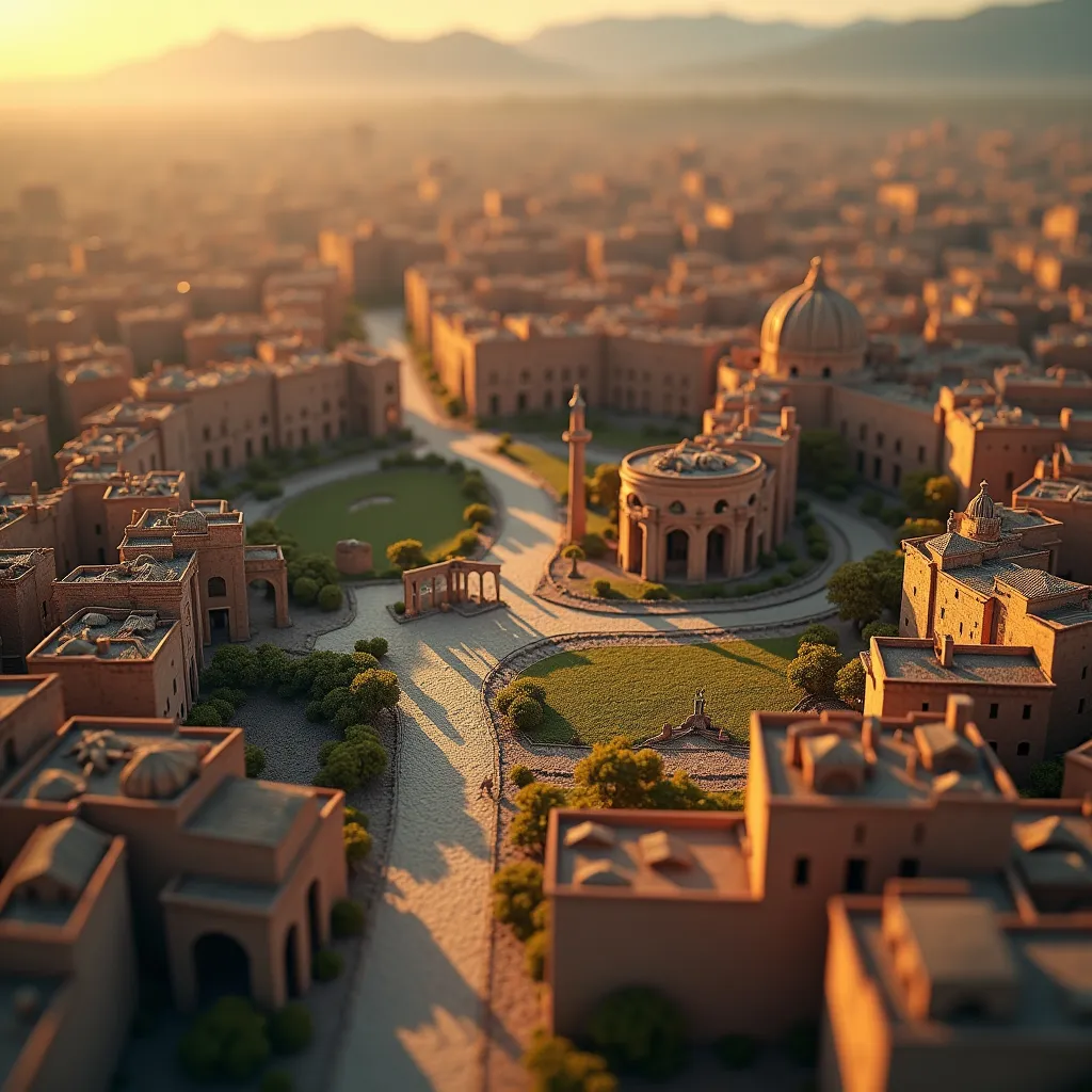 Prompt: aerial view, tilt-shift, isometric miniature world, detailed landscape world render of the fall of Rome