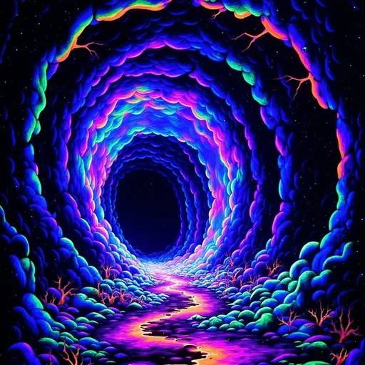 Prompt: (Giant void swirling with magical light), deep pit vortex, glowing neon colors, dark exterior, mysterious ambiance, energetic and ethereal light patterns swirling, grainy texture, low resolution for a vintage aesthetic, a surreal dream-like atmosphere. Capture the essence of magic and depth in this captivating scene. (Black light art)