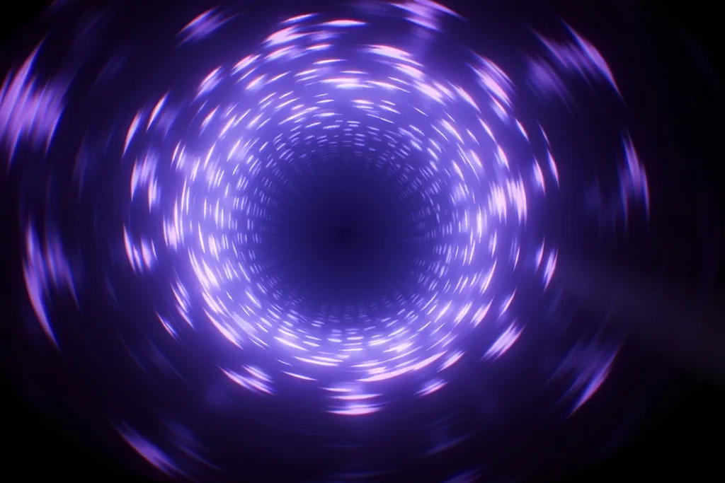 Prompt: (Giant void swirling with magical light), deep pit vortex, glowing neon colors, dark exterior, mysterious ambiance, energetic and ethereal light patterns swirling, grainy texture, low resolution for a vintage aesthetic, a surreal dream-like atmosphere. Capture the essence of magic and depth in this captivating scene.