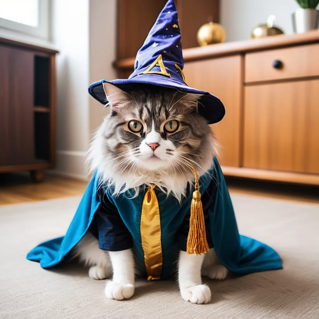 Prompt: Cat dressed as wizard