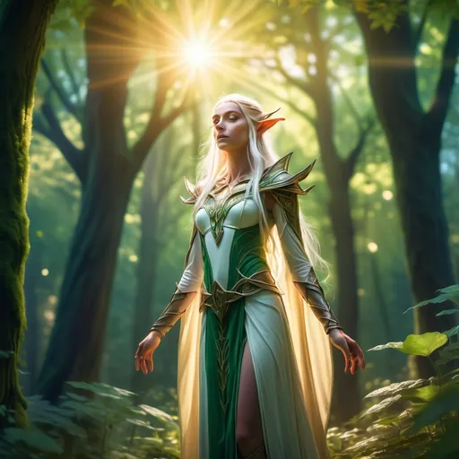 Prompt: High elf. Higher than cheech and Chong. Standing in a forest