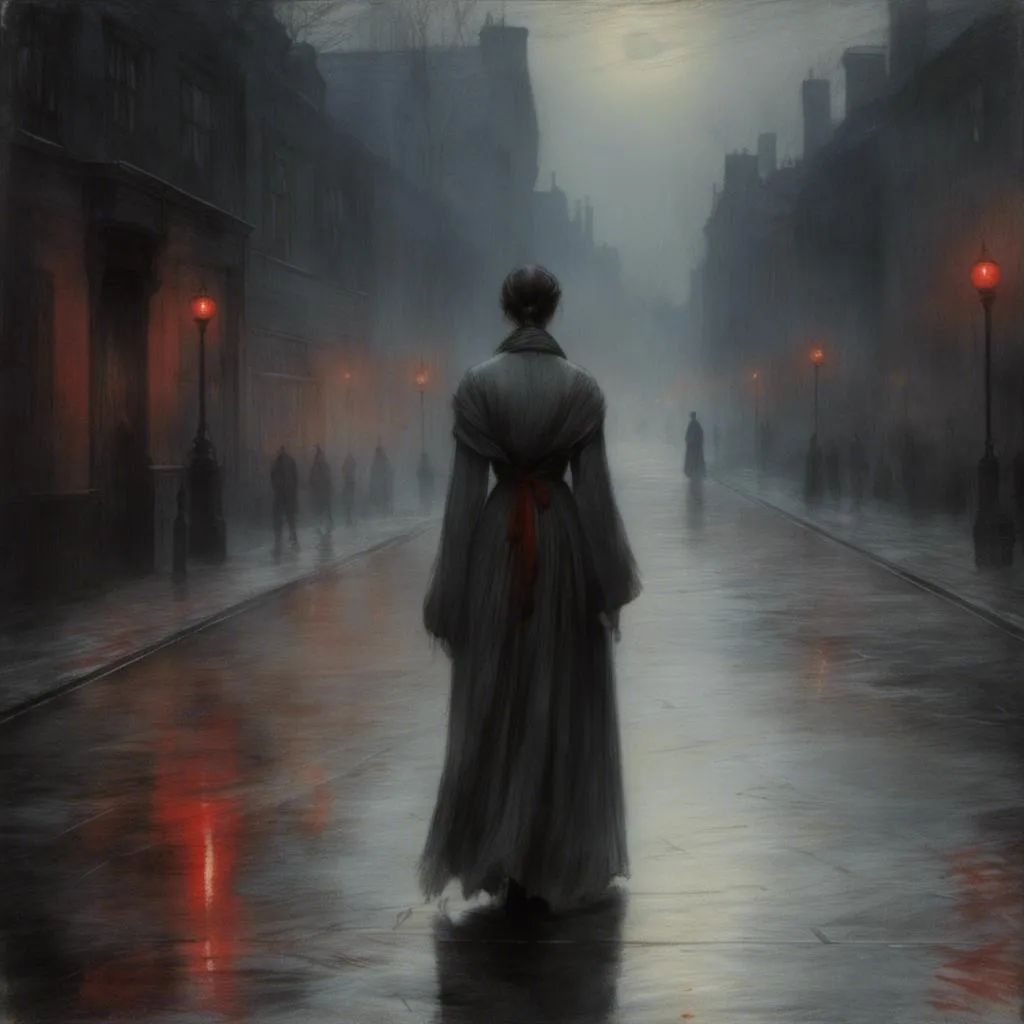 Prompt: <mymodel> ethereal, dream like, masterpiece quality, high definition, focused detail, anatomically correct hands and fingers. Vampire long flowing robes, piercing red glowing eyes, walking in a street of a desolate Victorian style city. Dark atmosphere, misty, low visibility, mysterious shadows, moonlit.