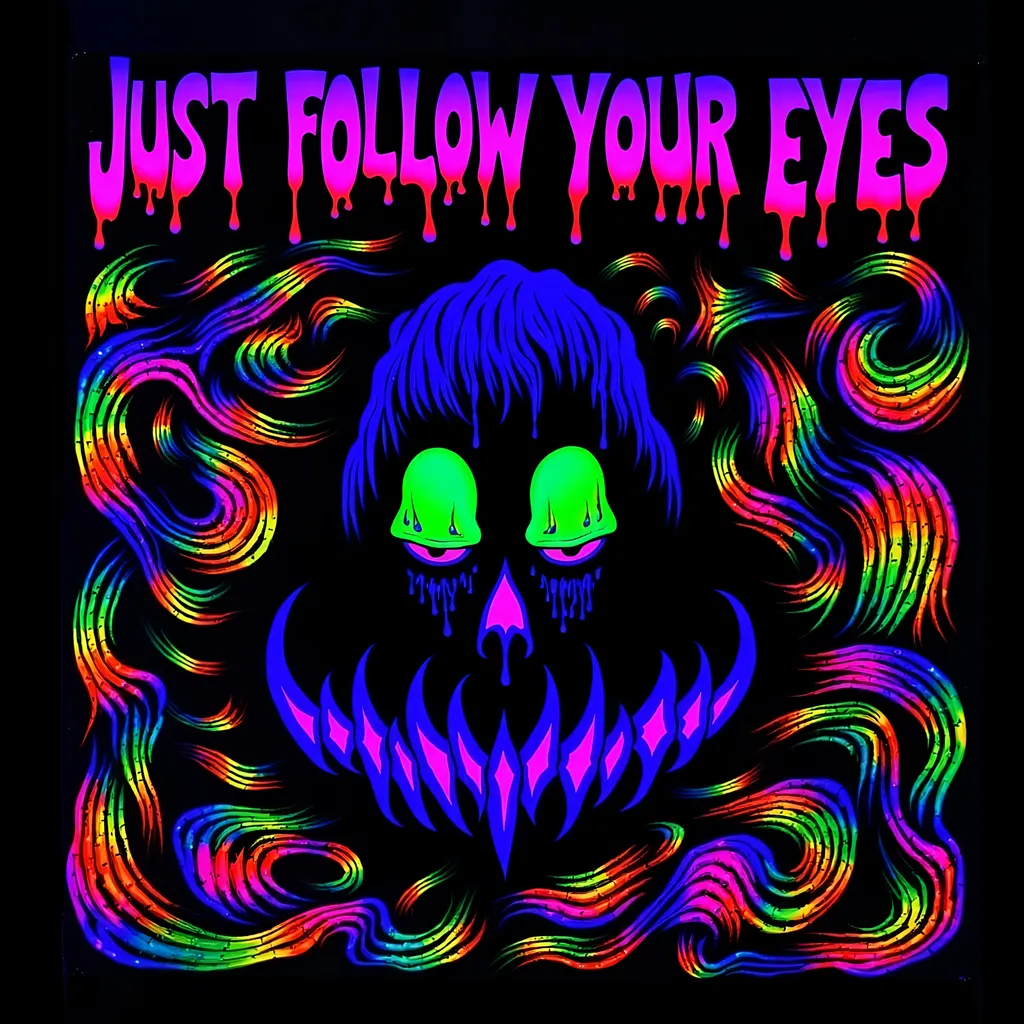 Prompt: (accurately spelled text "Just follow your eyes" above two eyes) two eyes