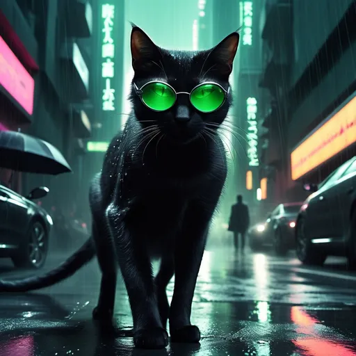 Prompt: Cat as neo from the matrix