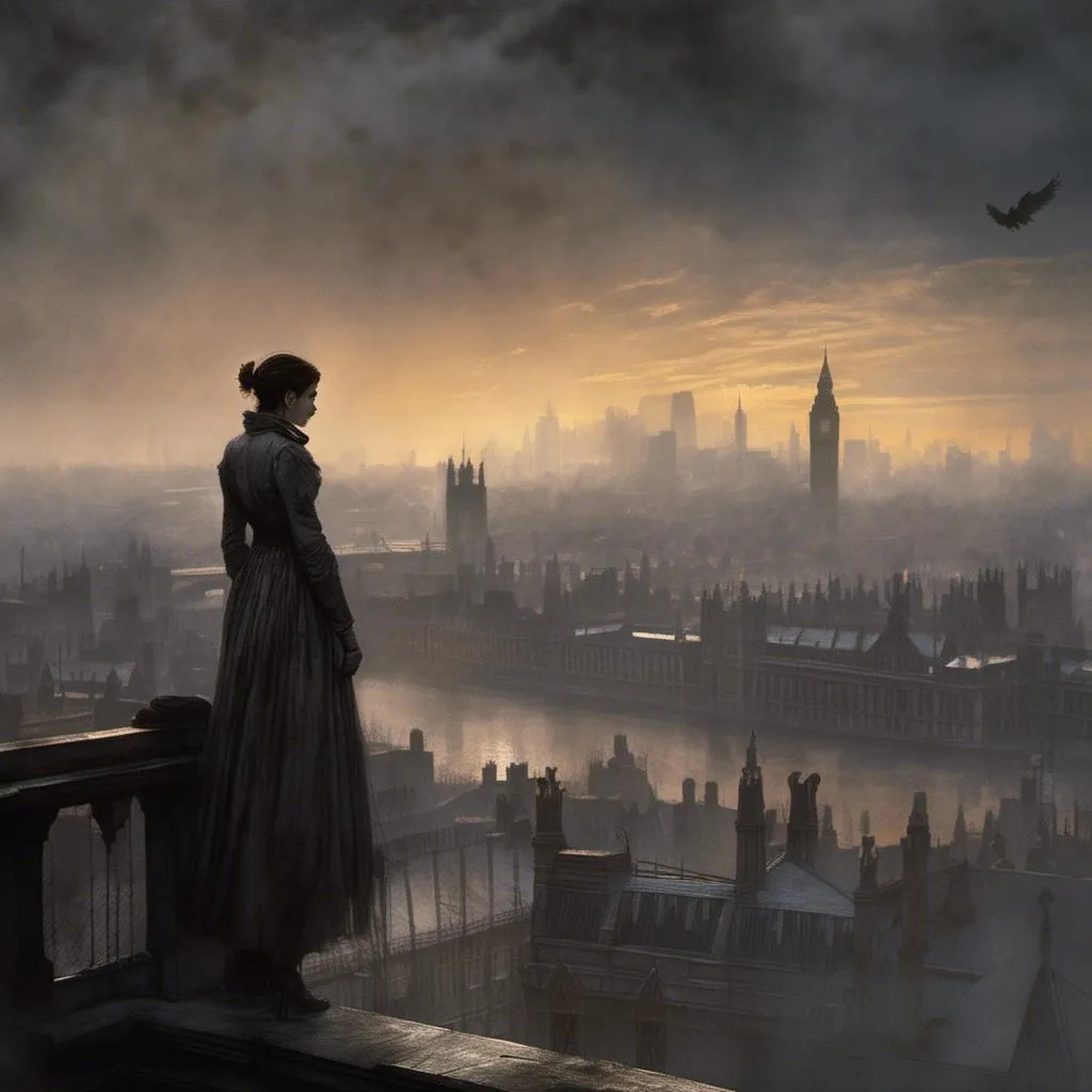 Prompt: <mymodel>(mymodel) Corvo Attano (dishonored) perched on a ledge, overlooking a bustling London city skyline, evening ambiance, warm golden light, dramatic shadows, intricate architectural details, atmospheric mist, moody and mysterious feel, urban landscape, high vantage point, dynamic perspective, ultra-detailed, cinematic composition, ethereal clouds, twilight colors, breathtaking view.