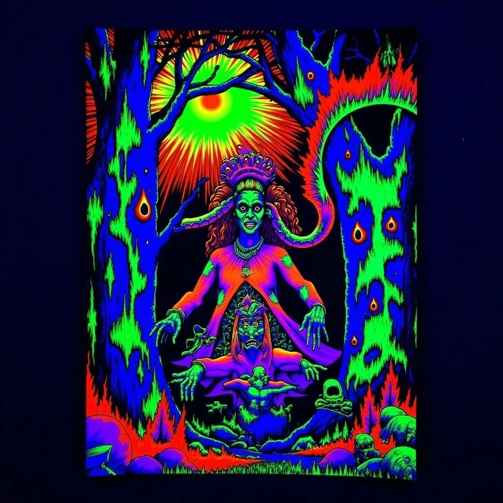 Prompt: Hell raiser (black light art)