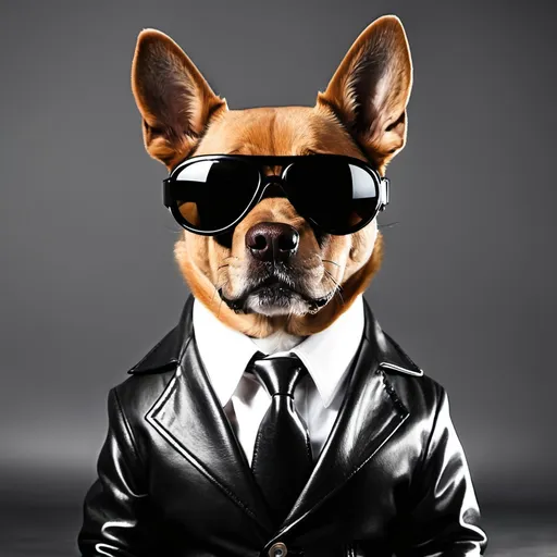 Prompt: Dog wearing sunglasses and leather suit