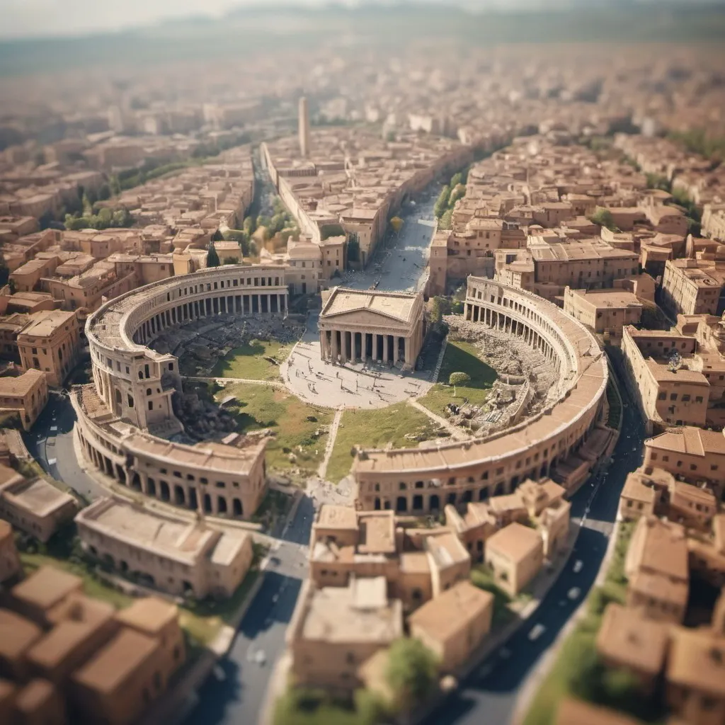 Prompt: aerial view, tilt-shift, isometric miniature world, detailed landscape world render of the fall of Rome