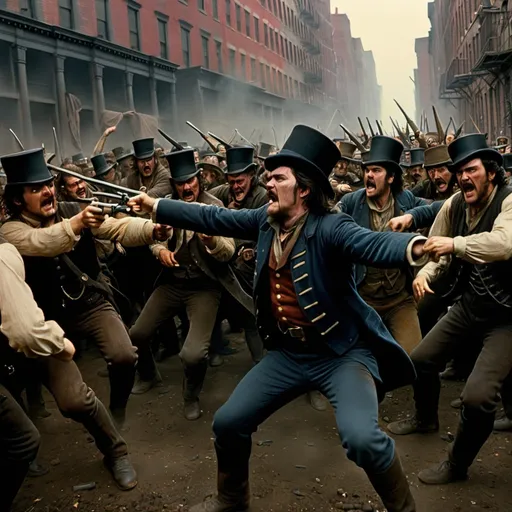 Prompt: Gangs of New York. Battle scene