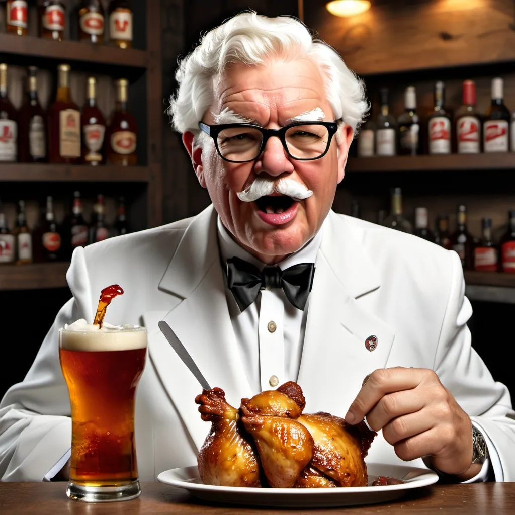 Prompt: Colonel sanders being too drunk to taste this chicken.